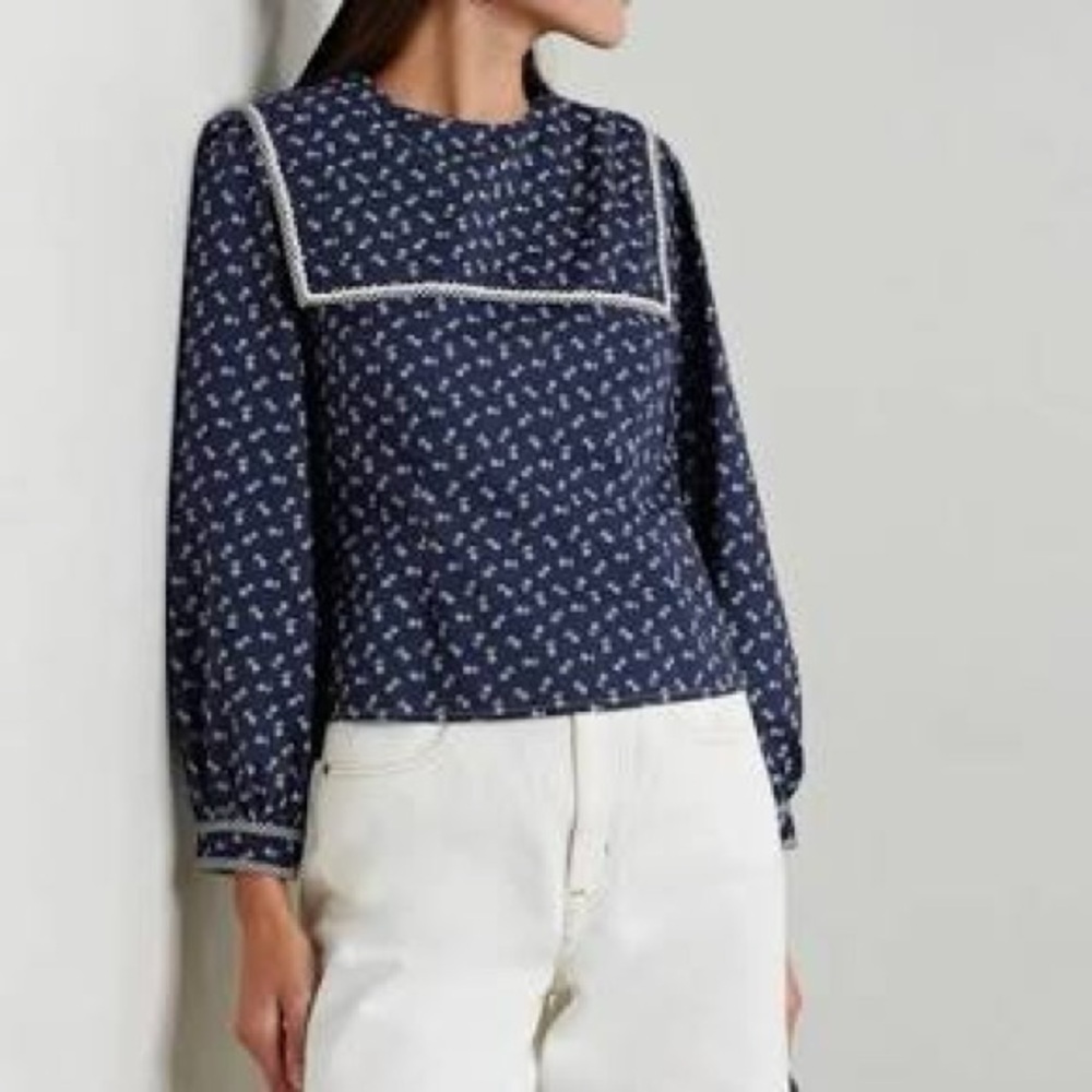 DÔEN Renoir Navy Blue Floral Blouse